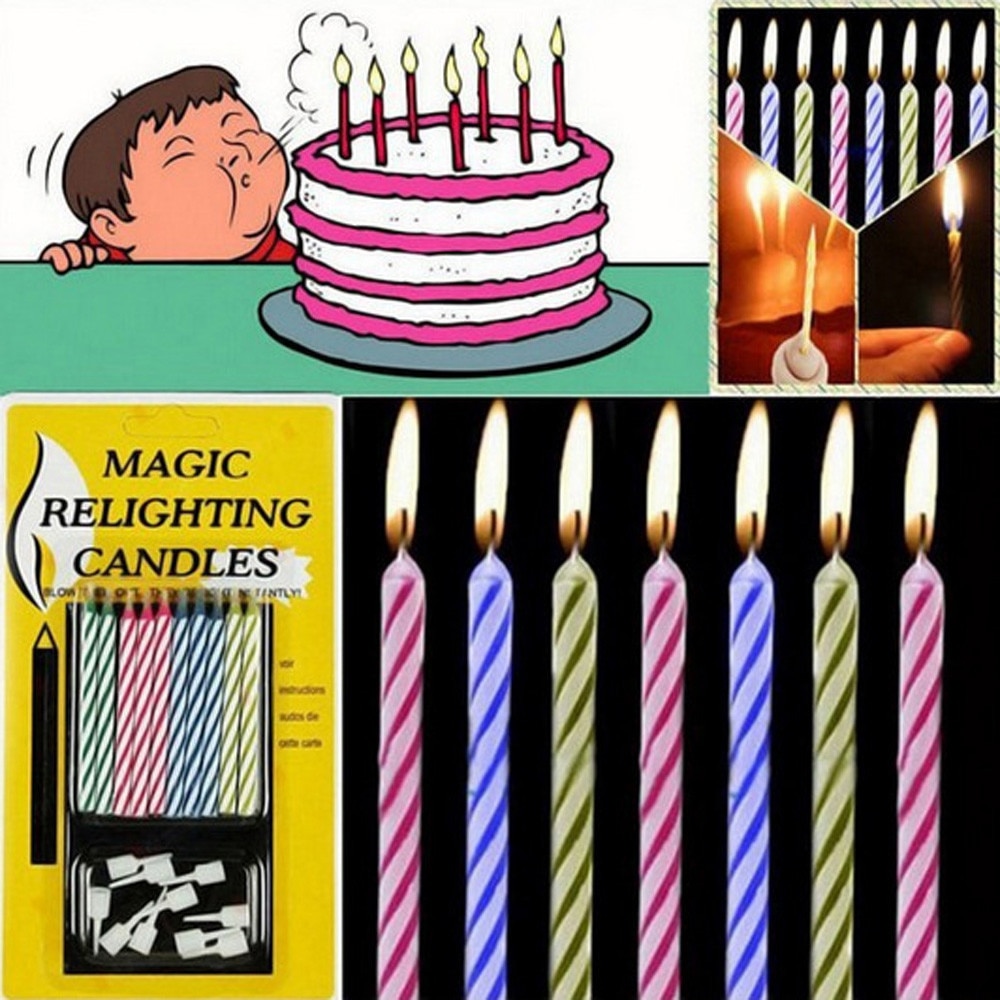 24Pcs Magic Kleurrijke Verjaardagstaart Relighting Kaars Draad Blazen Funny Tricky Speelgoed Verjaardag Eeuwige Blazen Kaarsen
