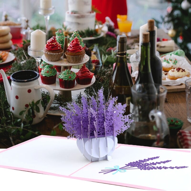 3D Pop-Up Lavender Greeting Card for Birthday Mother's Day Wedding Party Anniversary with Envelope