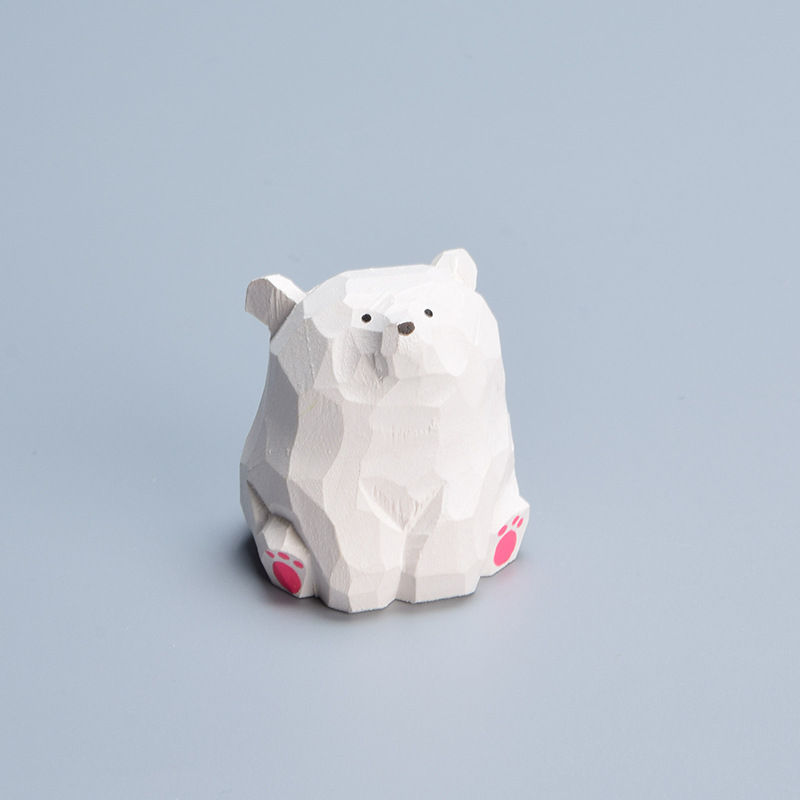 Wooden Bear Miniature Polar Bear Crafts Ornaments Cute Mini Solid Wood Carved Bear Figurines Tabel Decorate Kids: light green