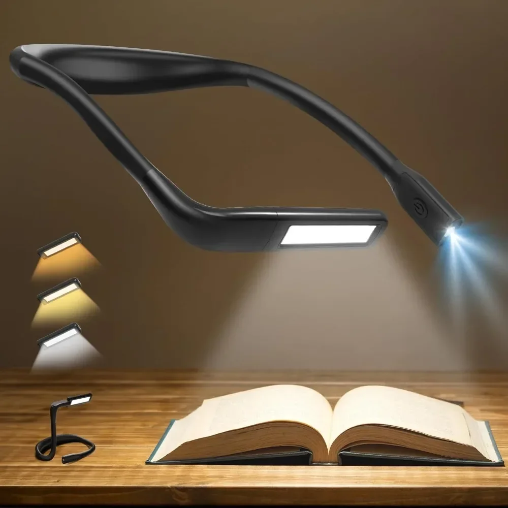 Hals-Leselampe, Leselampen für Bücher Ich bin Bett, wiederaufladbar, 2000 mAh, 10–80 Stunden, augenfreundliche breite Lampe, Buchlicht