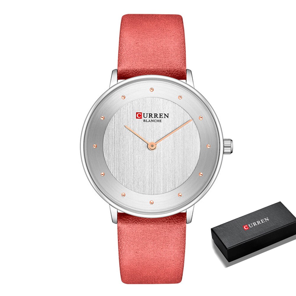 Mooie Vrouwen Quartz Horloges Slanke Mode Lederen Dames Polshorloge Reloj Mujer Curren Vrouwelijke Klok Voor Vrouwen: red box