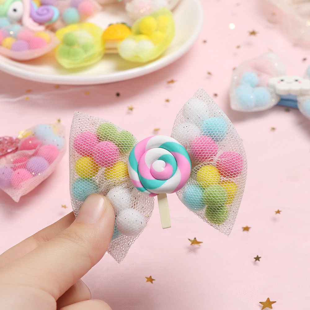 Paleta dulce de lazos para el pelo lazos de pelo con purpurina con Clip de baile de lazo Clip para el pelo niñas horquillas accesorios para el cabello
