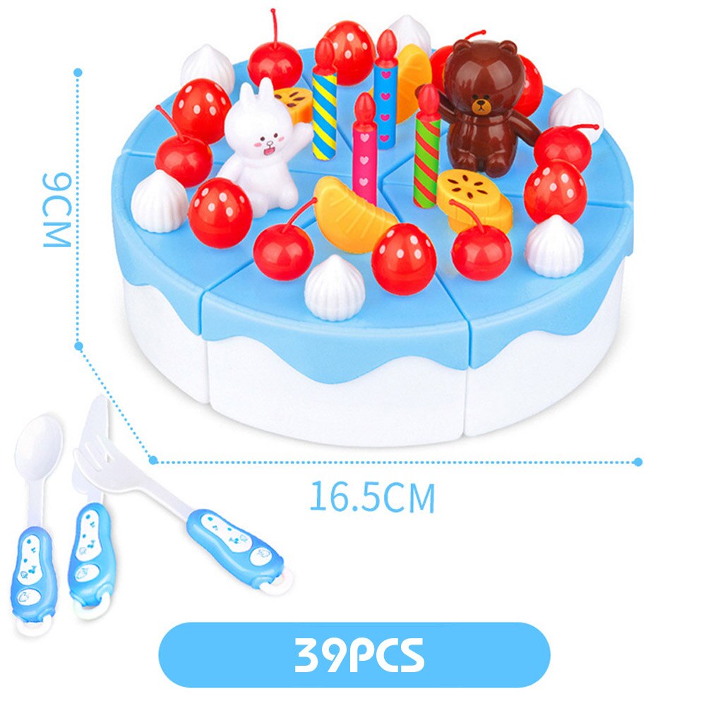 103Pcs Diy Fantasiespel Fruit Snijden Verjaardagstaart Keuken Voedsel Speelgoed Cocina De Juguete Speelgoed Roze Blauw Meisjes voor Kinderen: 39pcs blue