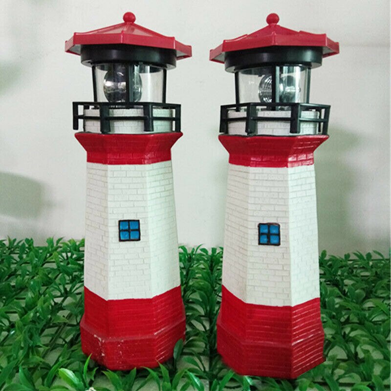Solar Powered Lighthouse LED Garden Ornament Rotating Light Tower Outdoor Garden Yard Lighting Decor Lawn Lamp Lighting