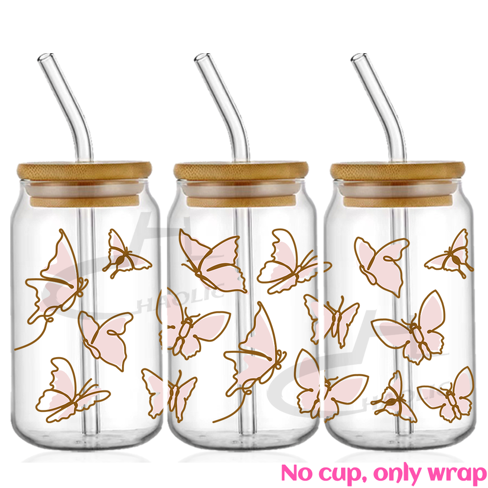 Hermosa mariposa flor UV DTF tazas envoltura pegatina DIY etiqueta transferencia pegatina impresión impermeable