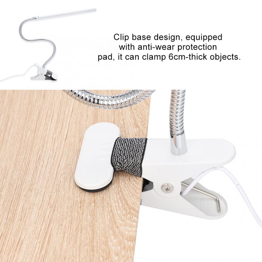 LED Desk Lamp Flexible Reading Eye Protection Table Lamp Metal Hose Lamp with Clip USB Interface Tattoo accesorie