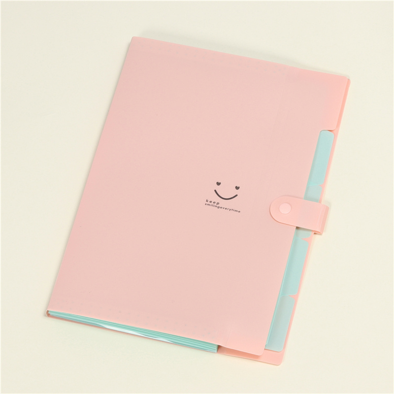 A4 Kawaii Smile Waterproof A4 File Folder 5 Layers Bags Expanding Wallet Bill Folders For Documents Carpeta: Pink