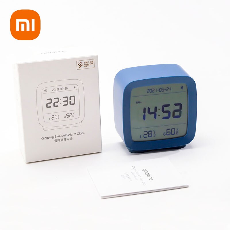 XIAOMI-reloj despertador con Control por aplicación, higrómetro termómetro con Bluetooth 5,0, pantalla LCD, luz nocturna ajustable, calendario, MI Home, Original: Karst Blue