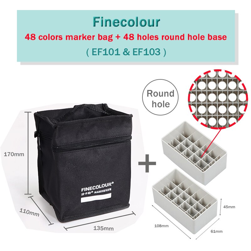 Finecolour Marker Pens Storage Bag &amp; Base 12/24/36 Holes EF100/101/102/103 Zipper Bag Multifunctional Base Penholder Ink Base: Bag48-48holes-R-Base