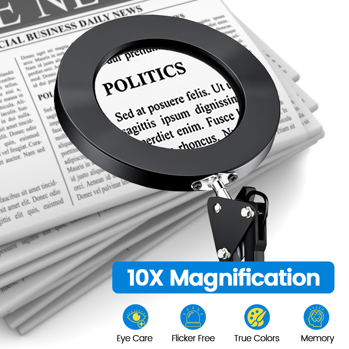 10x LED-vergrootglas bureaulamp met licht en klem, 3 kleurmodi verstelbare draaiarm - vergrootlamp voor lezen van dichtbij werken