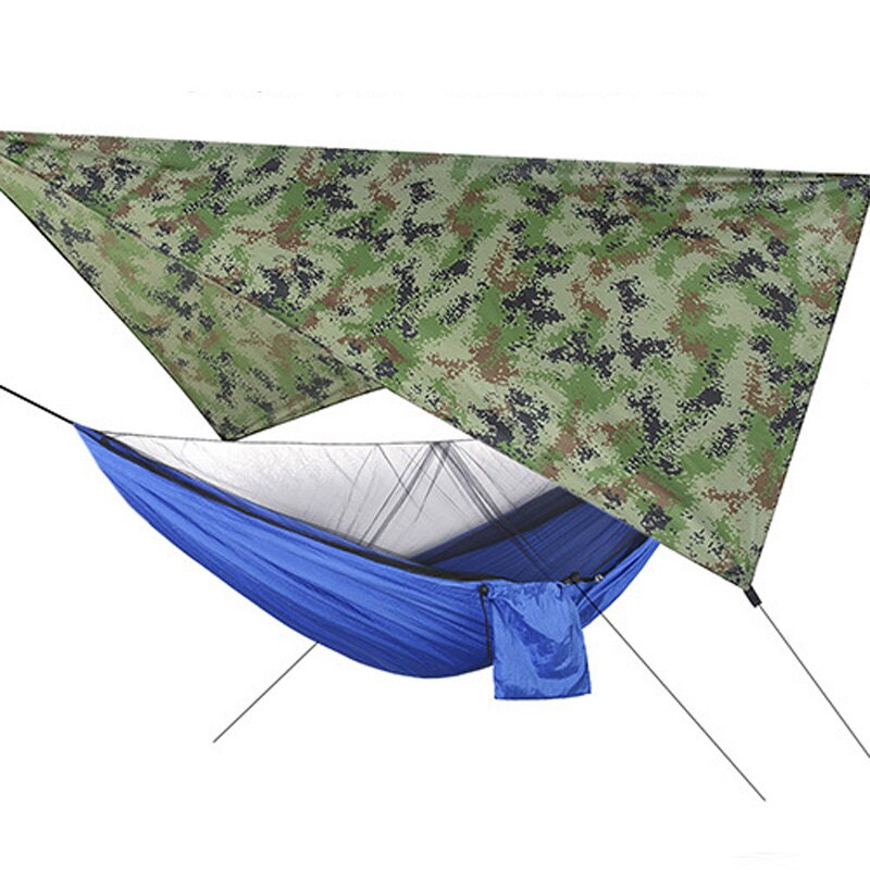 Outdoor Hängematte Zelt Mit Wasserdicht Baldachin Markise Set Automatische Schnell Öffnung Camping Hängematte mit Moskito Net Sonnenschirm OD008: Camouflage-blue