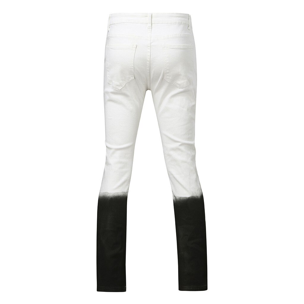 Men's Skinny Stretch Ripped Male Jeans Slim Fit Denim Trousers Streetwear Gradient White Black Skinny Jeans Men L3