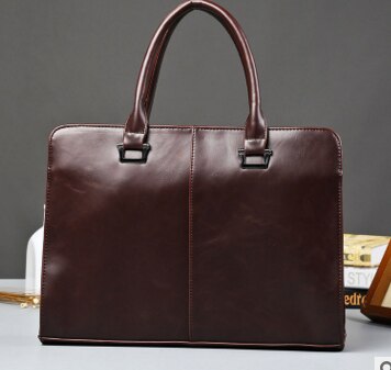 Olie wax leren heren aktetas handtas vintage laptop business tas beroemd merk heren messenger schoudertas: Donkerbruin