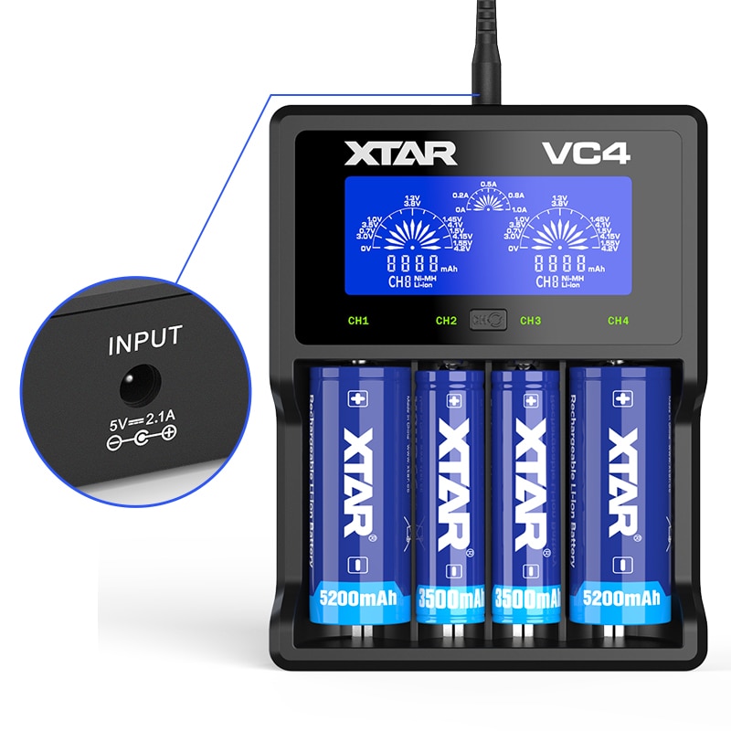 XTAR Battery Charger Set VC2 VC4 LCD Charger Micro-USB Powered 5V 2.1A 3.6V 3.7V 20700 21700 18650 Battery Charger XTAR VC2 VC4