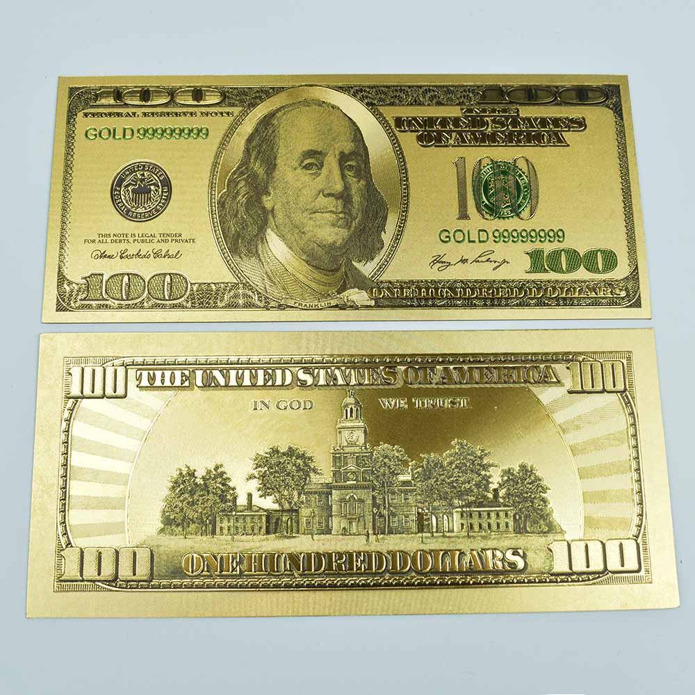 Billetes de papel de aluminio dorado con 100 dólares, billetes falsos para colección, con 100 dólares de América, 10 Uds.