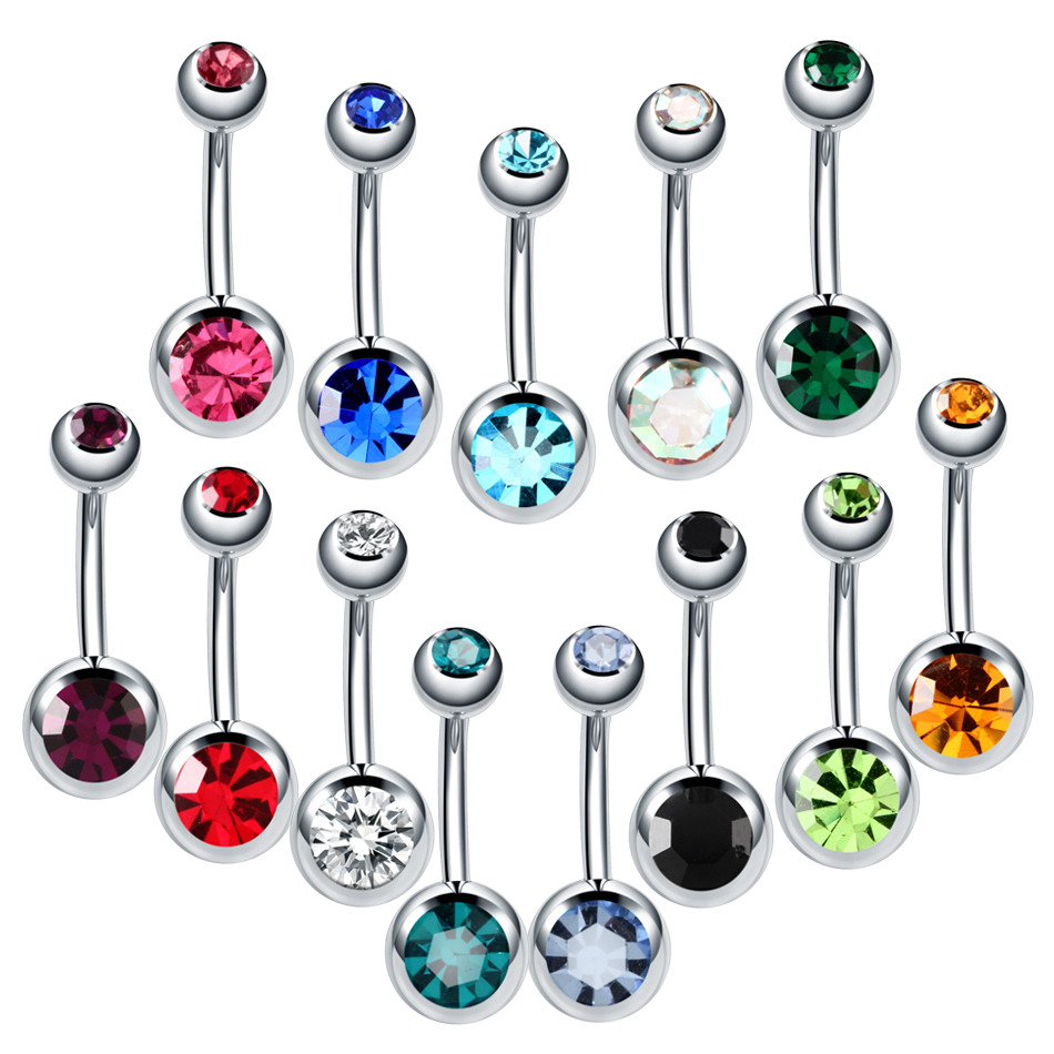 10 stuks/lot roestvrijstalen navelpiercings met strasssteentjes, navelringen, ombligo-balletjes, nombril-buikpiercings, sexy lichaamssieraden