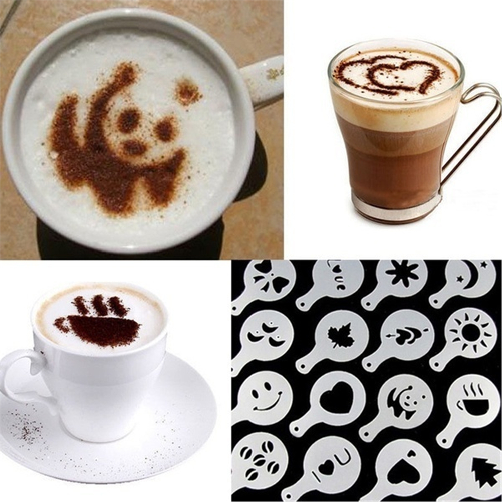 16 stuks plastic cappuccino-koffieschuimspray sjabloon koffiesjablonen diy decoratie koffie printmal barista gereedschap