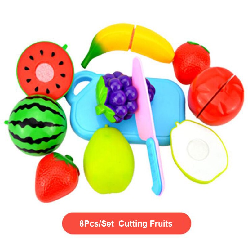 Children Pretend Play Set Plastic Food Toy DIY Cake Toy Cutting Fruit Vegetable Food Pretend Play Toys For Kids Educational: A0801 Fruit 8Pcs