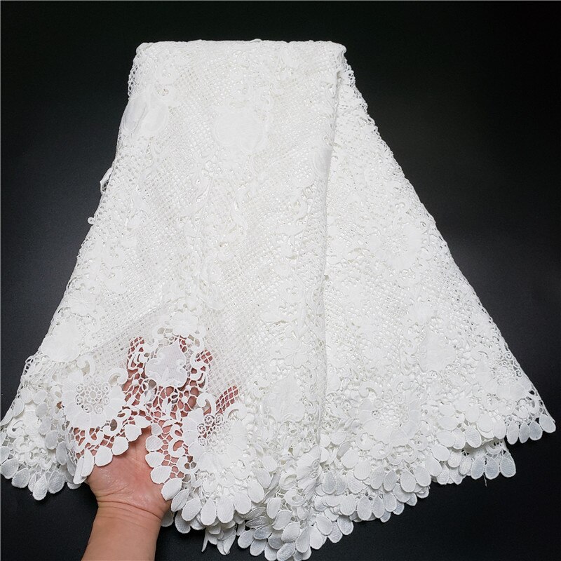 Tela de encaje de guipur de grado clásico para vestido de boda, tejido suave bordado, cordón africano, color blanco puro, amigable con la piel, última NN957-k: Pure white8