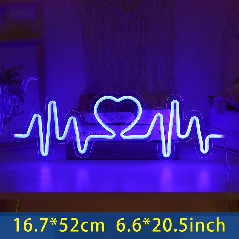 Hartslag Neon Sign Licht Led Liefde Logo Lamp Bruiloft Lighing Backplane Bekentenis Kerst Decor Achtergrond Muur Usb Aangedreven: Heart-Blue