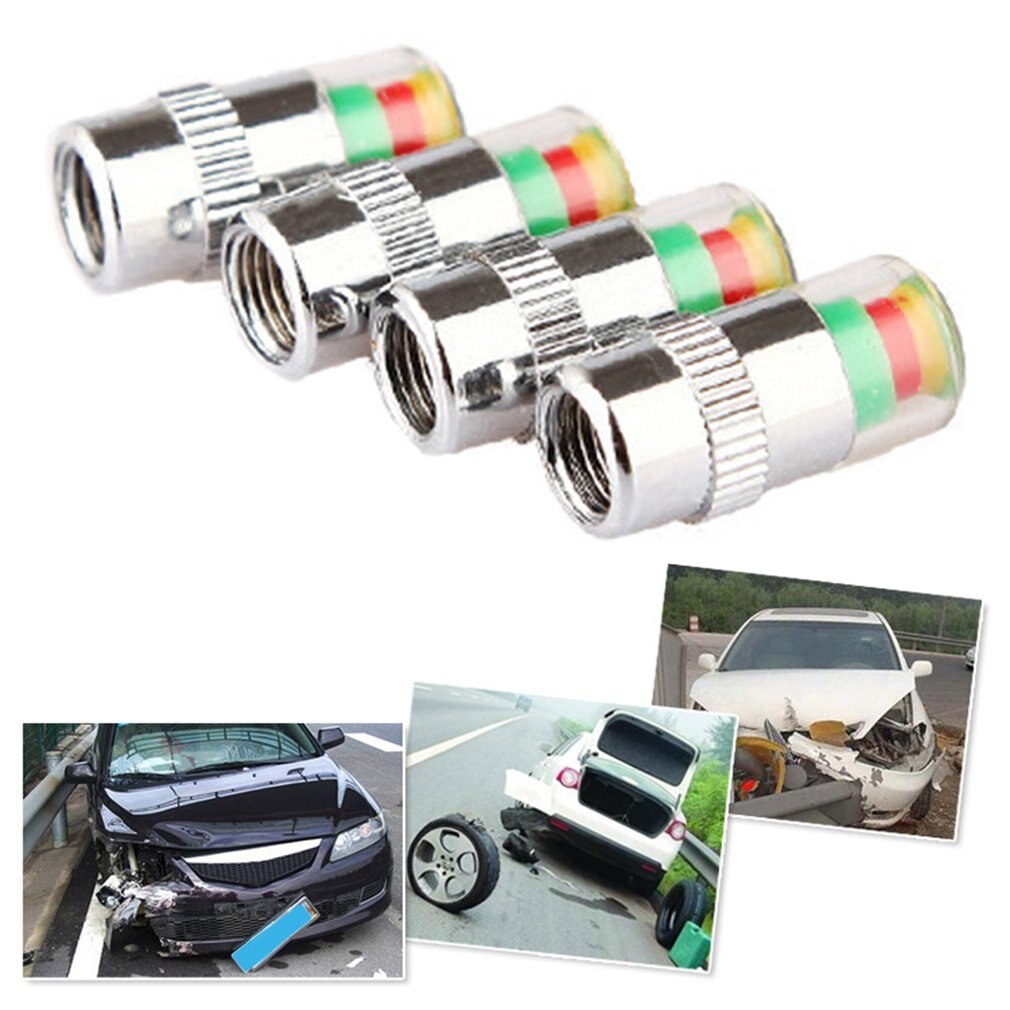 4pcs/set Car Tire Pressure Sensor Monitor Valve Stem Caps Air Alert Valve Cap Light Indicator Tester