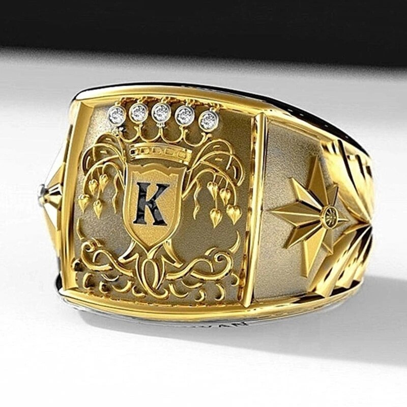 Mænd ring livets træ skjold bogstav k ringe jubilæum kno ring julefest for mænd smykker