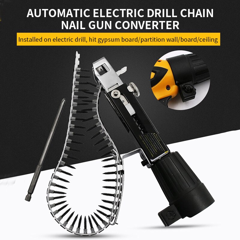 Roestvrijstalen Huishoudelijke Professionele Elektrische Houtbewerking Tool Met Schroeven Keten Nail Adapter Power Boor Attachment