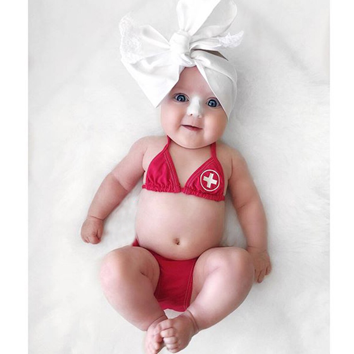 Summer Baby Girls Swimsuits Red + Letter Two Piece Swimwear For Girl Imitation Bikini Set Children Swimming Suit Kids