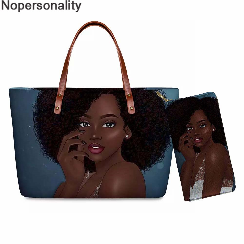 Nopersonality Vintage Etnische Meisjes Stijl Print Schoudertas Zwarte Kunst Afrikaanse Meisjes 2 Stuks Purse & Hand Tassen voor vrouwelijke: Z5549AL-Z21