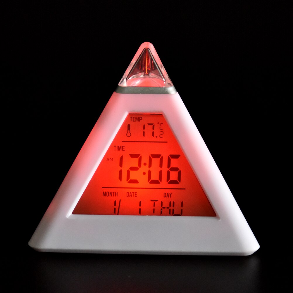 1Pc 7 LED Heimat Sekretariat Schreibtisch Pyramide Digitale Hintergrundbeleuchtung Ständig Wechselnden Tisch Wecker Thermometer Temperatur Kalender Datum Zeit