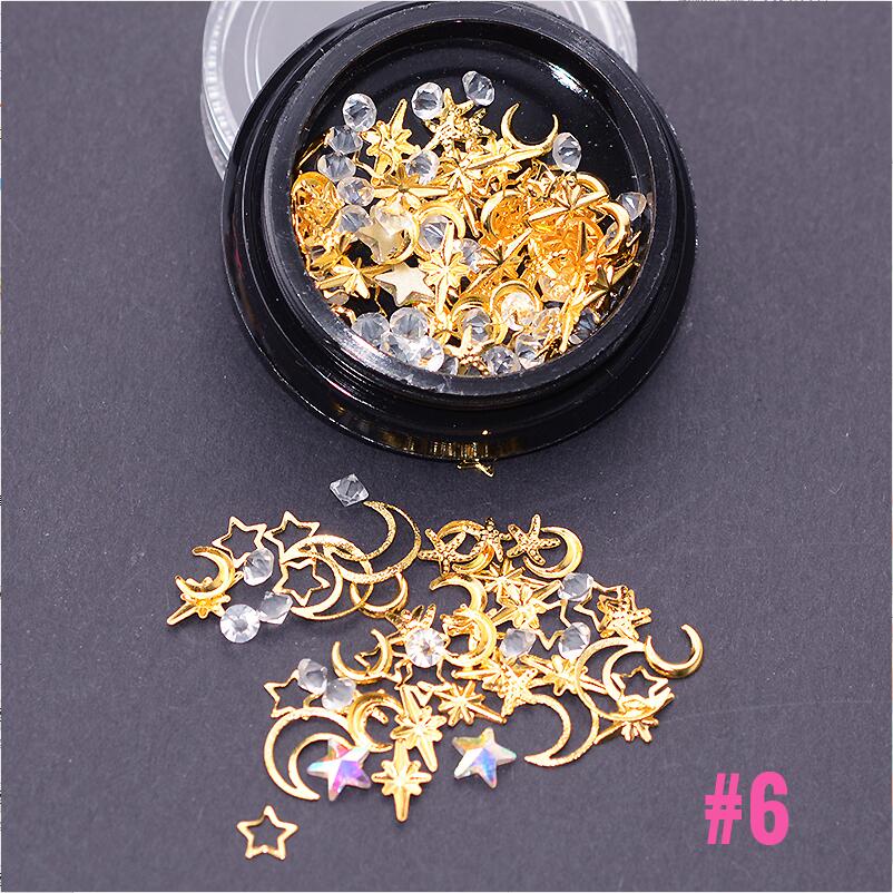 Mélange de rivets à ongles dorés, étoile, lune, strass, Punk, bijoux à ongles argent 3D, décoration pour manucure: 6