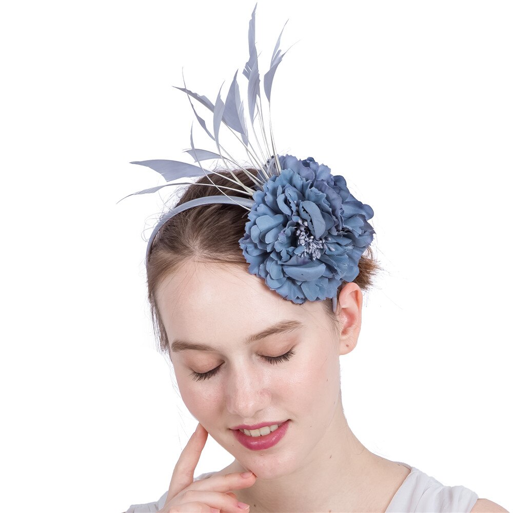 Vrouwen dames bloemen hoofdband bruid bruiloft haarband fascinators haaraccessoires fantasierijke veren hoofdtooi mesh huwelijk: Grijs