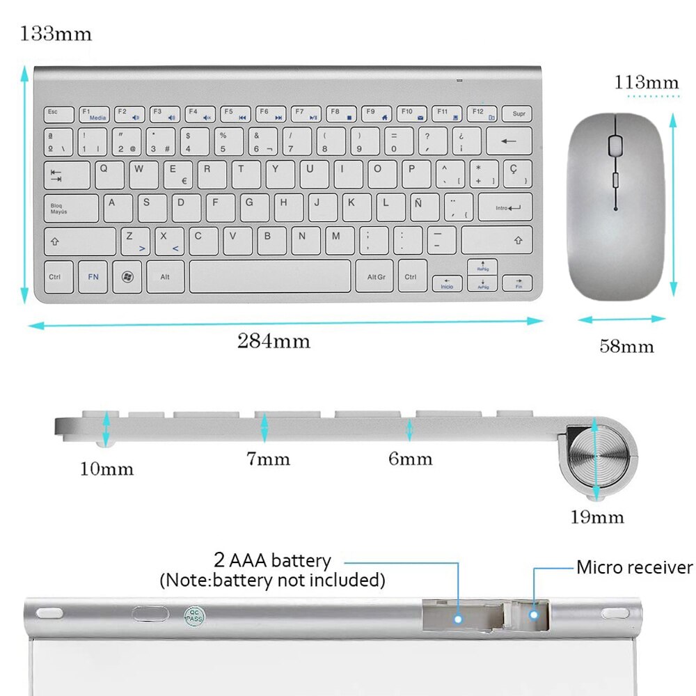 Spanish Wireless Keyboard Mouse 2.4G Ultra Slim Multimedia Keyboard Mouse Combo Low Noise for Laptop Desktop Windows Smart TV