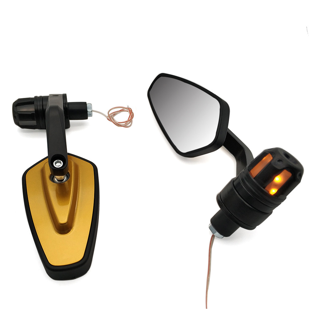 Motorfiets 22Mm Achteruitkijkspiegel Handvat Spiegel Met Led Richtingaanwijzer Side Licht Voor Kawasaki Ninja 650R ER6F ER6N 250 300R 300 250R 400R: gold