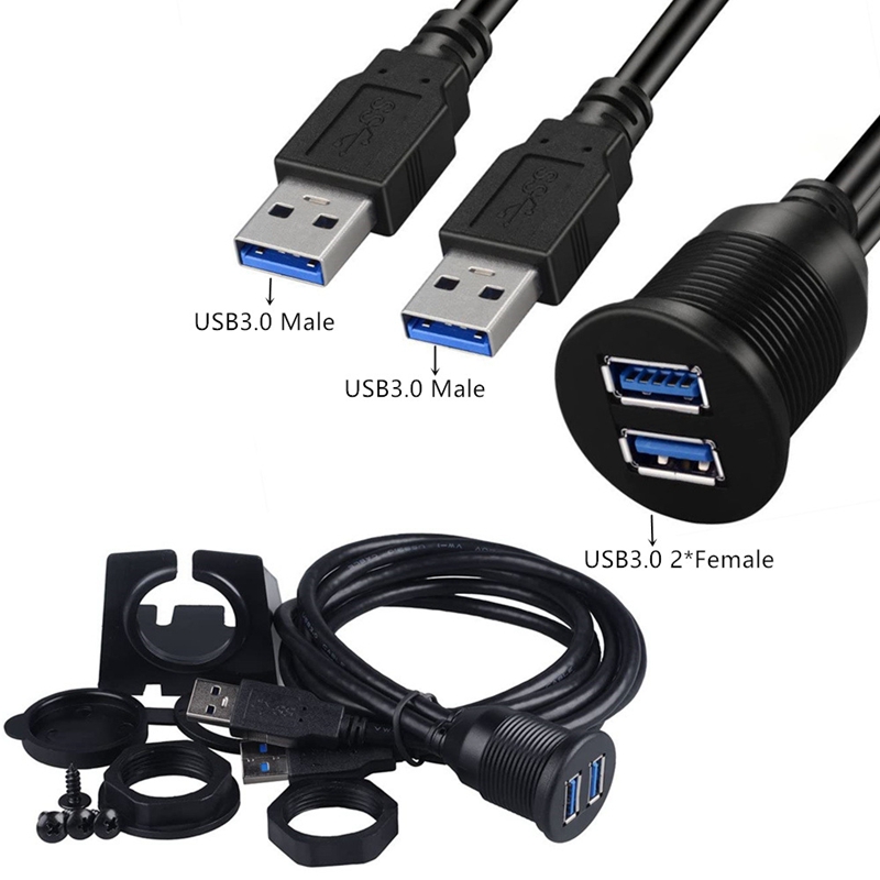 Car Dashboard Flush Mount USB Dock Adapter Dashboard Panel 3.0 Port Male to Female Cable Extension Cable for Motorcycle Boat: Blue / 1m