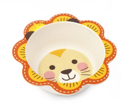 Baby Kids Natural Bamboo Fiber Toddler Children Plates Bowls Cute Animal Baby Infant Portable Cartoon Feeding Dishes Tableware: 09Lion Bowl 2