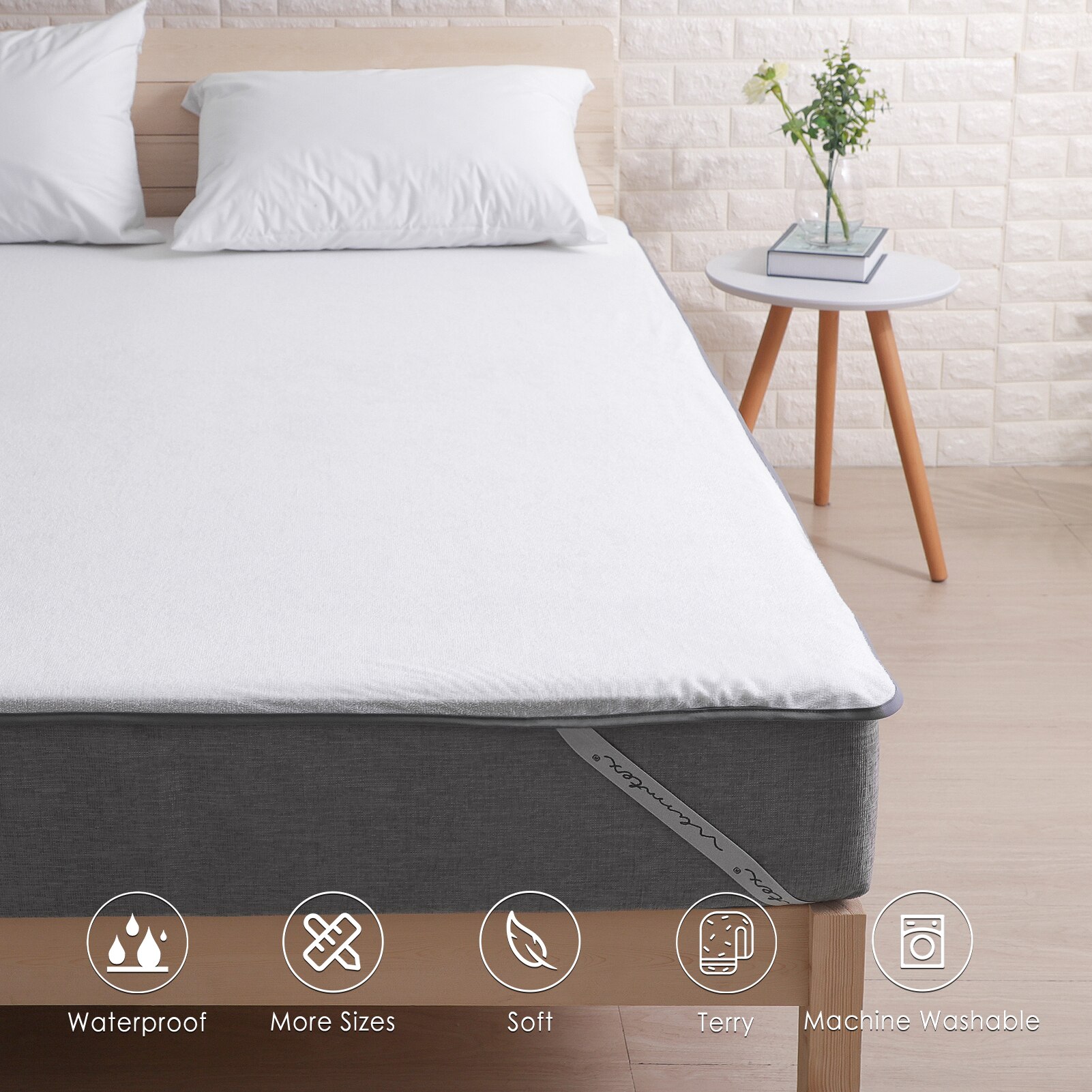 Protège-Matelas Imperméable en Éponge avec Bandes Élastiques, aux 4 Coins, Housse de Lit, Respirante