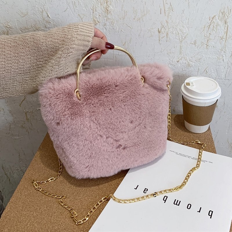 Herfst En Winter Vrouwen Faux Bont Tassen Schouder Onderarm Pluche Pouch Crossbody Tassen Voor Vrouwen furry Handtas: Roze