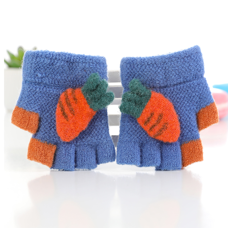 Mini spædbarn babyhandsker søde tredimensionelle strikkede gulerod børnehandsker mænd og kvinder baby tykkere handsker: Blå