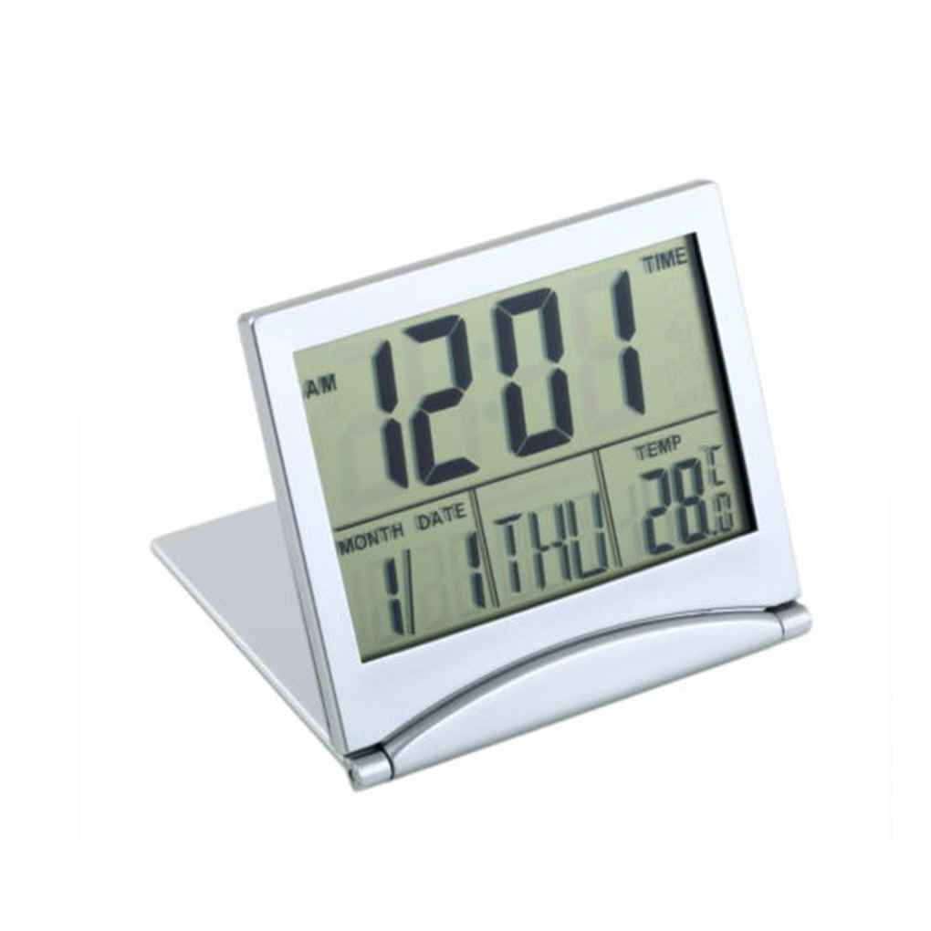 Mini Folding LCD Display Calendar Alarm Clock Desk Digital Temperature Weather Cover Flexible Desk Table Clock