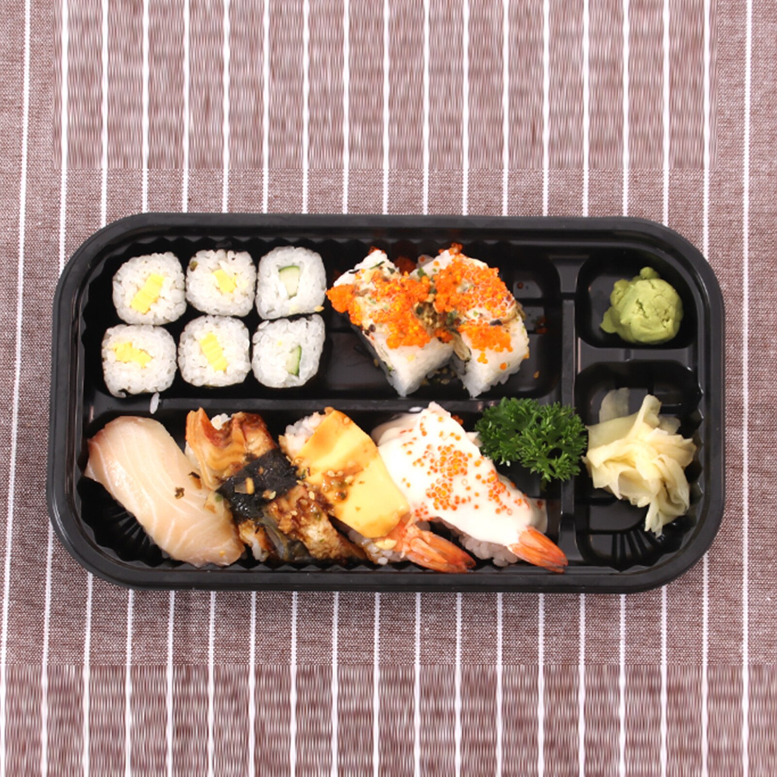 Double Row Split Black Sushi Box Takeaway Packaging Box Disposable Sushi Sashimi Packaging Box