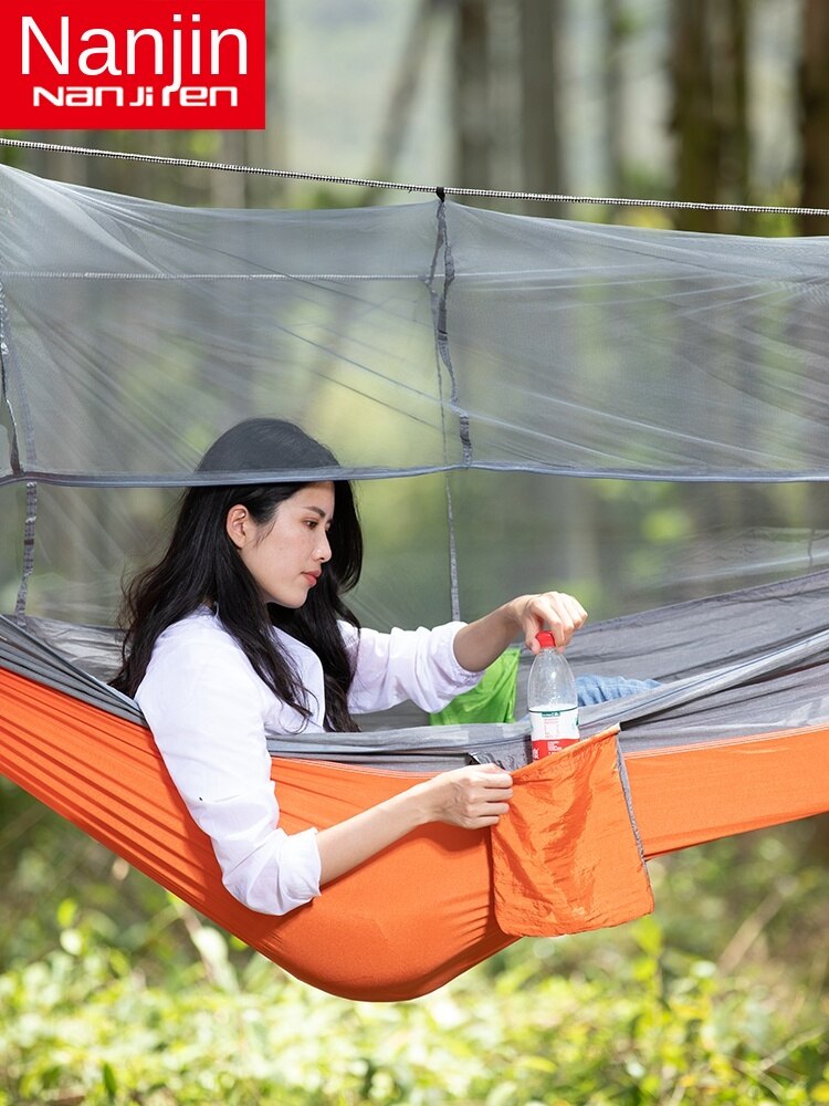 KLY829 Camping Indoor Hammock Outdoor Swing, Style: Double Reinforcement Anti-rollover Beige