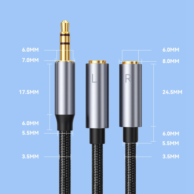 3.5mm Aux Stereo Audio Cable Left and Right Vocal Channel 1 to 2 Adapter Cable Separation line with Sleeve Female to Male Cable