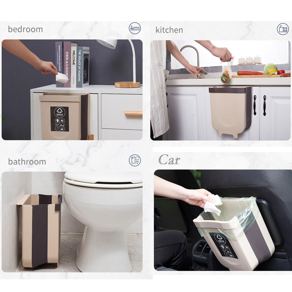 Wall Mounted Folding Waste Bin Kitchen Cabinet Door Hanging Trash Bin Garbage Car Trash Can Wall Mounted Foldable Cleaning