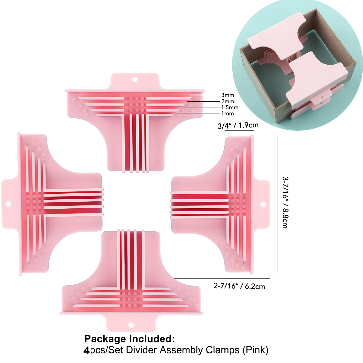 4 Stück/einstellen kreative Eck-/Trennwand-Montageklemmen für sterben einfache Herstellung von Boxen, T-förmige Eckführungen für 1/1,5/2/3 mm breite Spanplatten