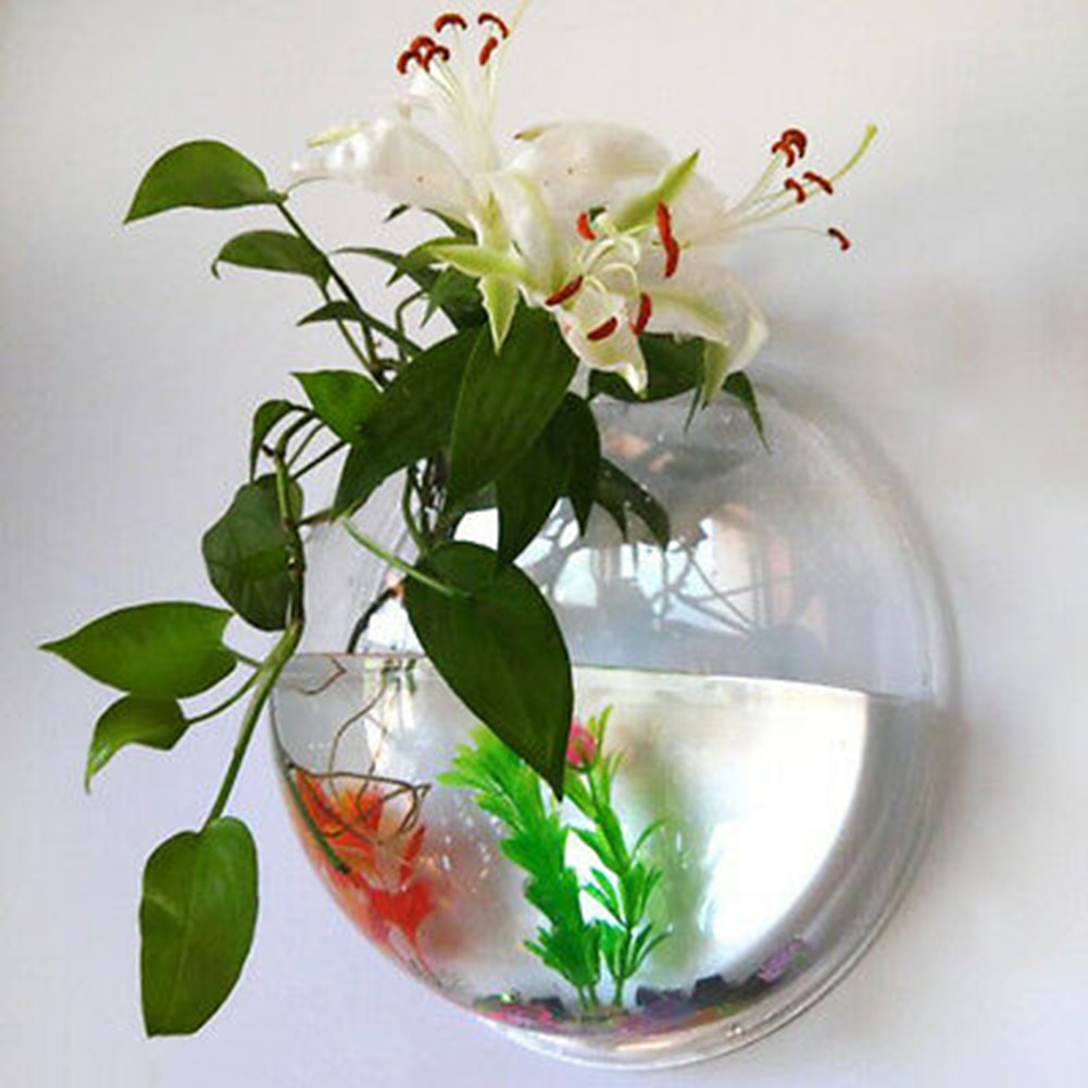 Soporte de pared acrílico para acuario, pecera con pez colgante, maceta redonda para flores, decoración de pared para el hogar