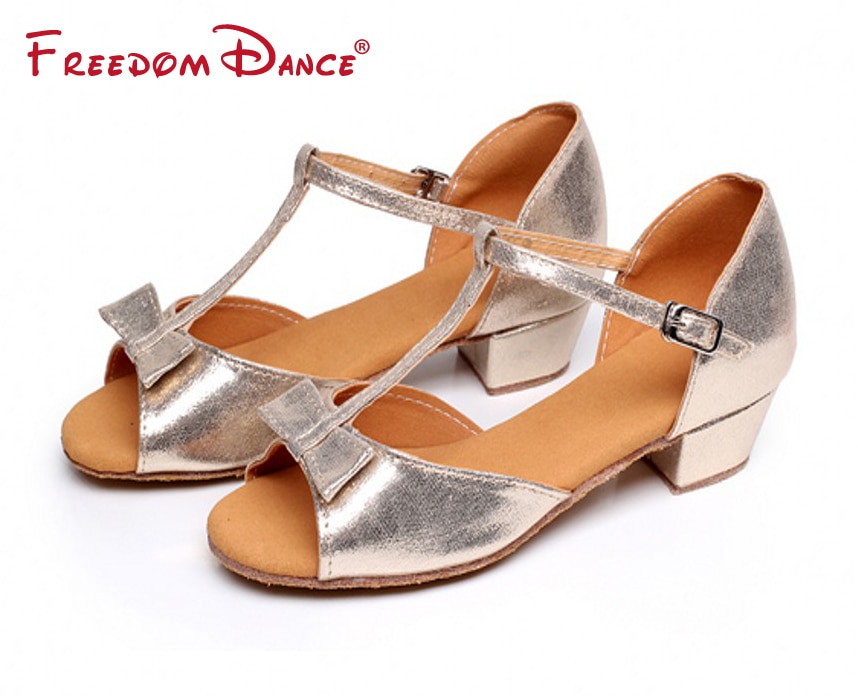 Korting Prijs Meisjes Tieners Vrouwen Leer Stof Bowtie Lage Hak Latin Dans Partij Schoenen Zomer Dansen Sansals