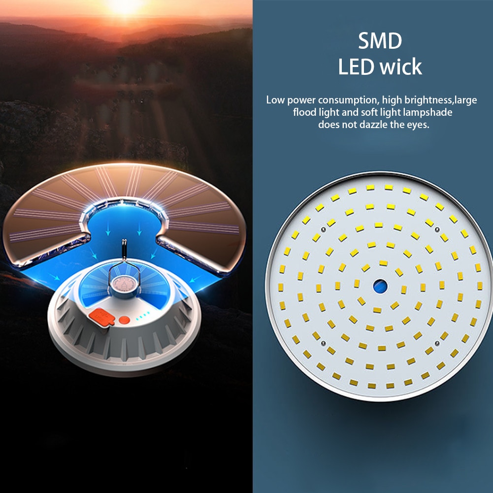 Rechargeable UFO LED Bulb Lamp Solar Charge Lantern Portable Emergency Night Market Light Outdoor Camping Home Garden Camping