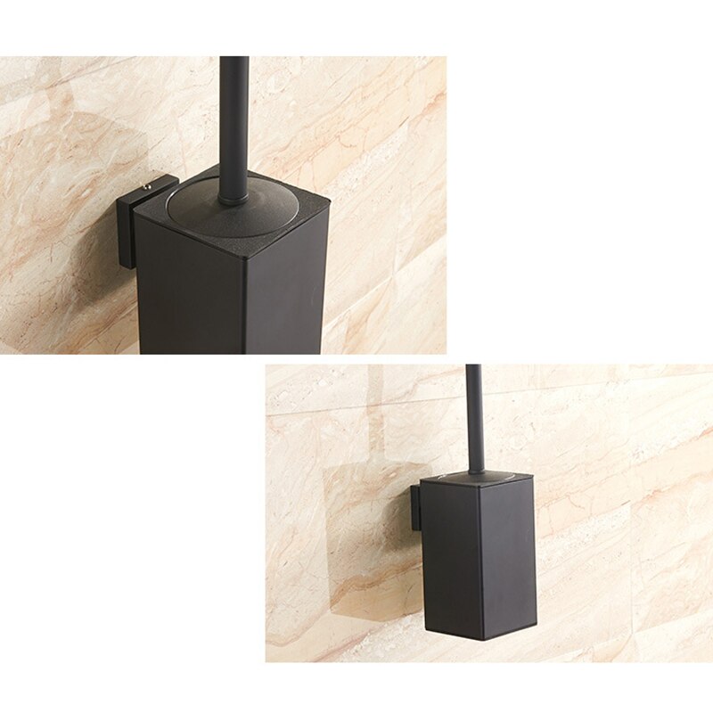 Stainless Steel Toilet Brush Black Bathroom Cleaning Brush Holder with Toilet Brush Wall Mount