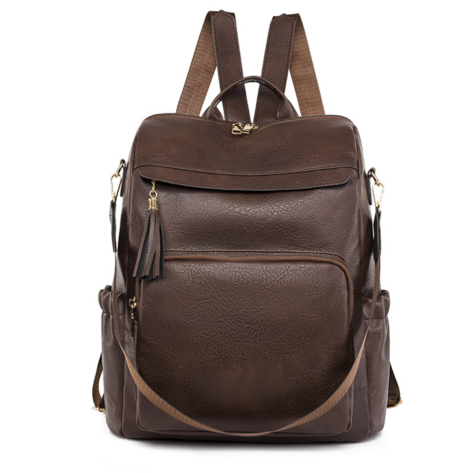 Frauen Rucksack PU Leder Schule Taschen Für Jugendliche Mädchen der Reise Schulter Tasche Rucksäcke: Schokolade